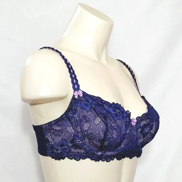 36DD Felina 5894 Harlow Sheer Lace Full Bust Bra Navy Blue NWT - Picture 3 of 10